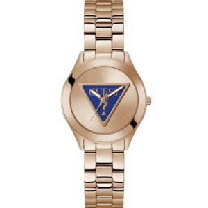 guess tri plaque rose gold tone dial ladies watch gw0675l3