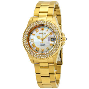 invicta angel crystal white mother of pearl dial ladies watch 22875
