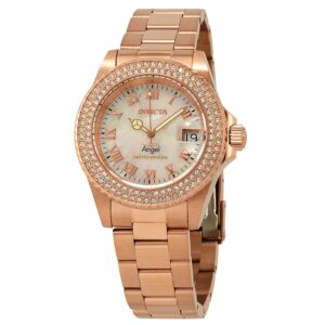 invicta angel crystal white mother of pearl dial ladies watch 24615