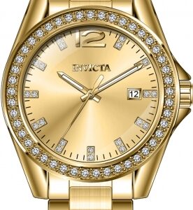 invicta angel quartz crystal gold dial ladies watch 49847