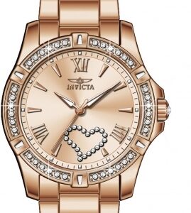 invicta angel quartz crystal rose gold dial ladies watch 49843
