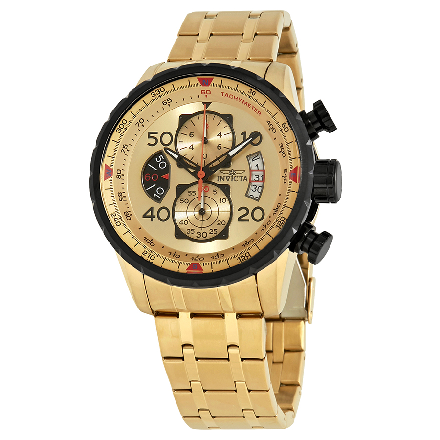 invicta aviator chronograph gold dial gold plated men's watch 17205 invicta aviator chronograph gold dial gold plated men's watch 17205