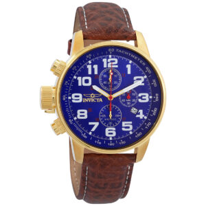 invicta force lefty chronograph blue dial brown leather men's watch 3329