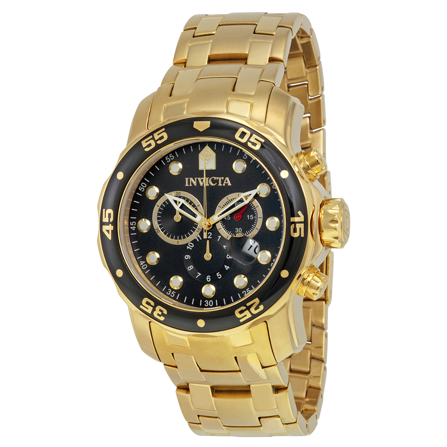 invicta pro diver chronograph black dial gold tone men's watch 0072 invicta pro diver chronograph black dial gold tone men's watch 0072