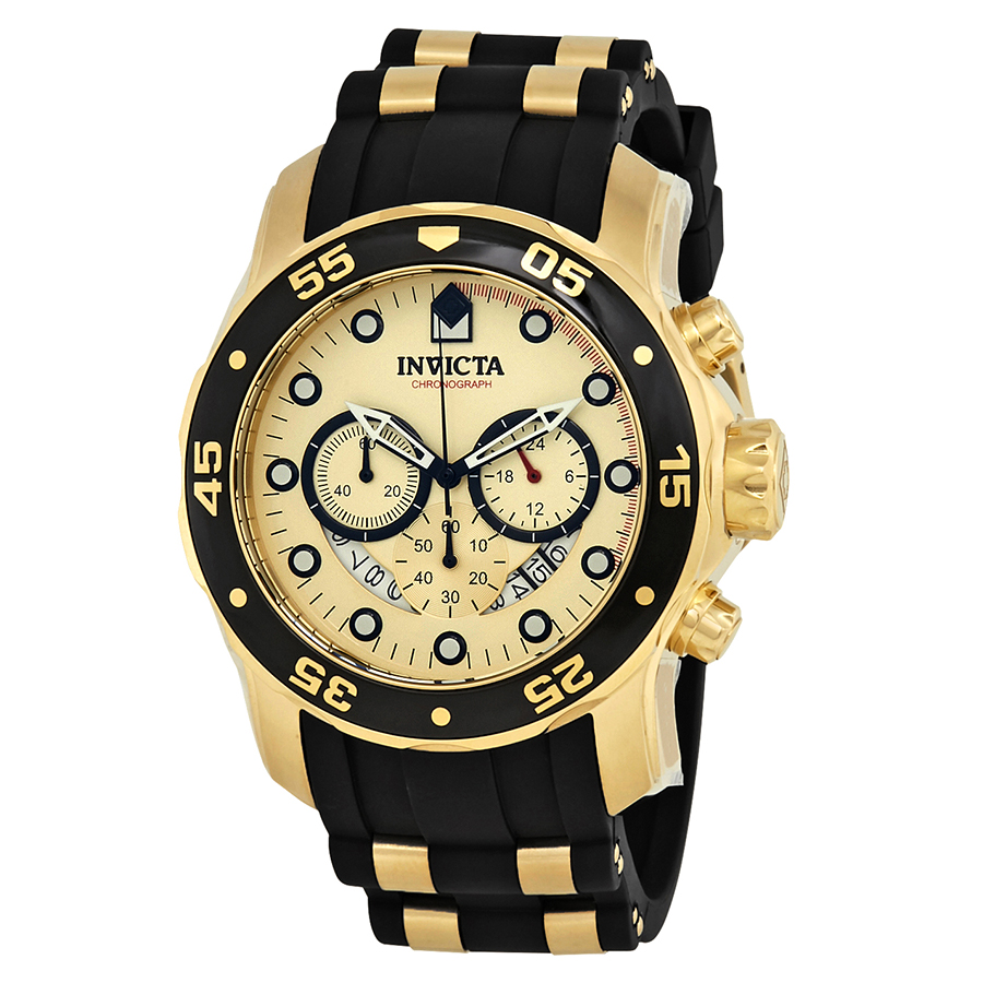 invicta pro diver chronograph gold dial black polyurethane men's watch 17566 invicta pro diver chronograph gold dial black polyurethane men's watch 17566
