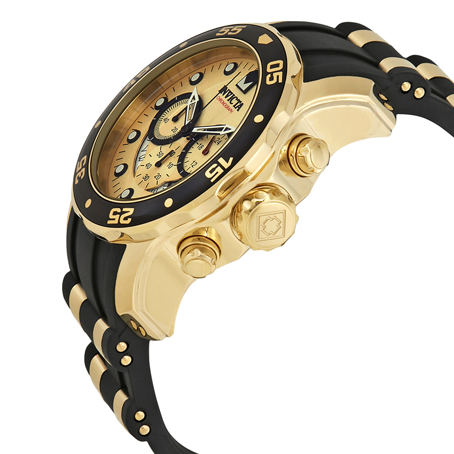 invicta pro diver chronograph gold dial black polyurethane men's watch 17566 invicta pro diver chronograph gold dial black polyurethane men's watch 17566