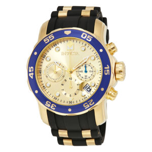 invicta pro diver chronograph gold dial black rubber men's watch 178841