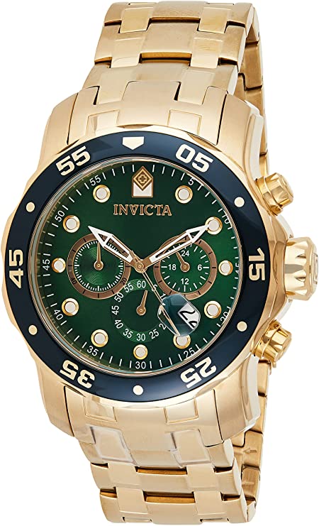 invicta pro diver chronograph green dial 18kt gold plated men's watch 0075 invicta pro diver chronograph green dial 18kt gold plated men's watch 0075