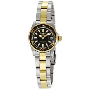 invicta signature lady quartz black dial two tone ladies watch 7063