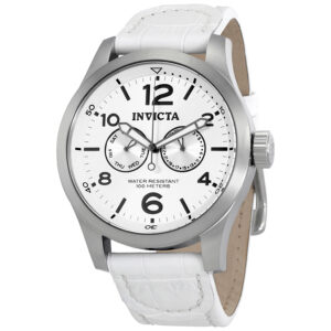 invicta specialty silver dial white leather men's watch 12170
