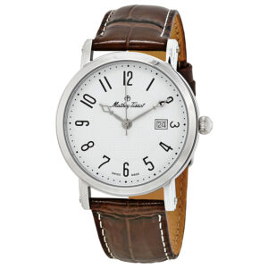 mathey tissot city white dial brown leather men's watch h611251ag