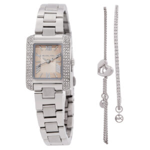 michael kors emery quartz pink dial ladies watch and bracelets gift set mk7514set
