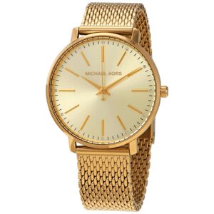 michael kors pyper quartz crystal gold dial ladies watch mk4339