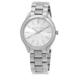 michael kors slim runway quartz silver dial ladies watch set mk7563set