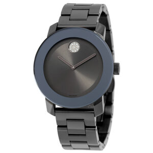 movado bold grey metallic grey ion plated steel swarovski crystals ladies watch 3600103