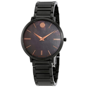 movado ultra slim black mother of pearl dail ladies watch 0607211