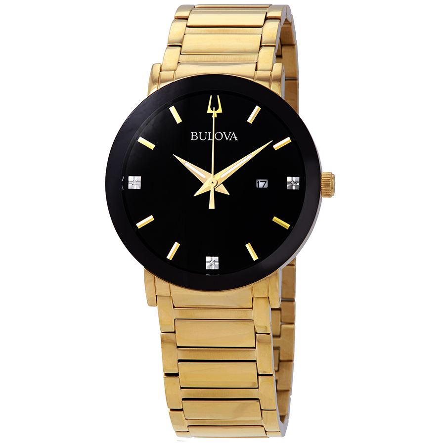 bulova open box bulova diamond black dial yellow gold tone men's watch 97d116 bulova open box bulova diamond black dial yellow gold tone men's watch 97d116