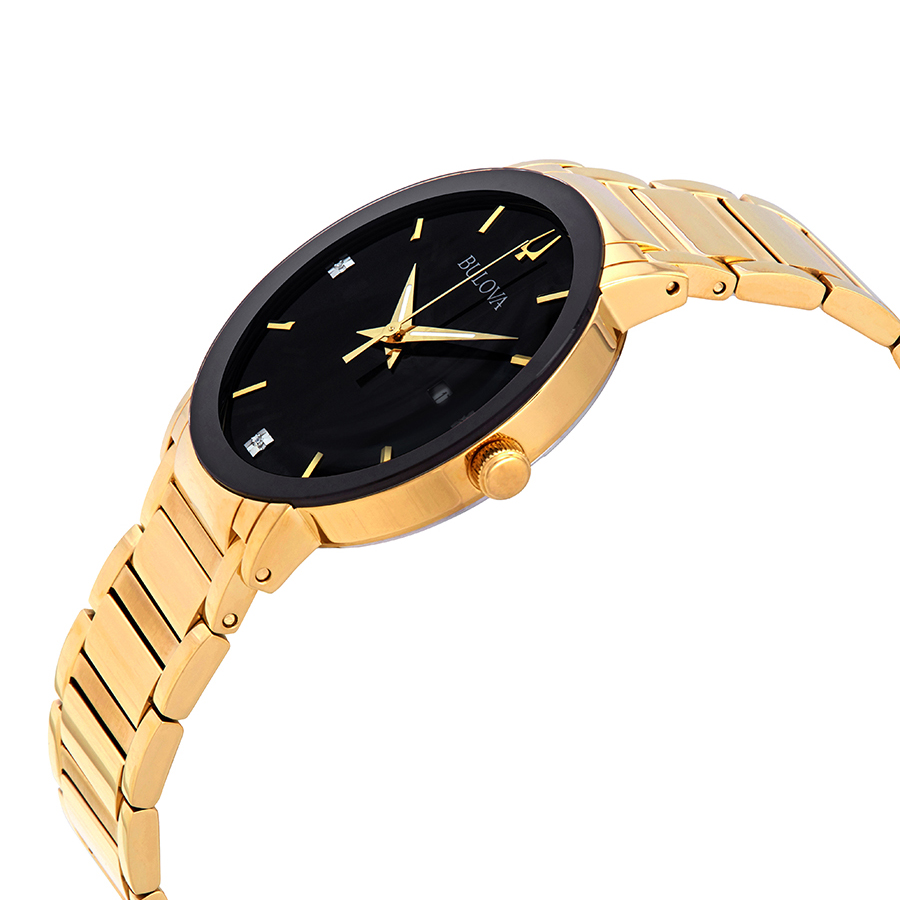 bulova open box bulova diamond black dial yellow gold tone men's watch 97d116 bulova open box bulova diamond black dial yellow gold tone men's watch 97d116