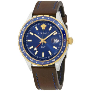 versace open box versace hellenyium gmt blue dial men's watch v11080017