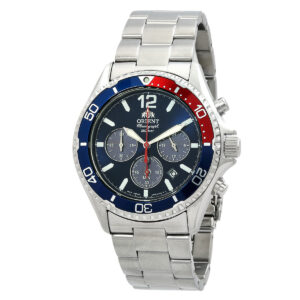 orient mako solar chronograph blue dial men's watch ra tx0201l10b