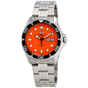 orient ray raven ii automatic orange dial men's watch faa02006m9