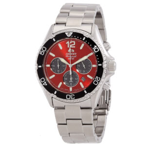 orient sports solar powered chronograph red dial men's watch ra tx0207r
