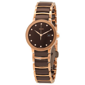 rado centrix diamonds quartz brown dial ladies watch 30555724