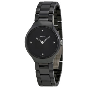 rado true thinline black dial black ceramic ladies watch r27742712