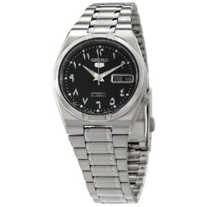seiko 5 automatic black arabic dial stainless steel men's watch snk063j5