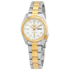 seiko 5 sports white dial two tone ladies watch sre004k1