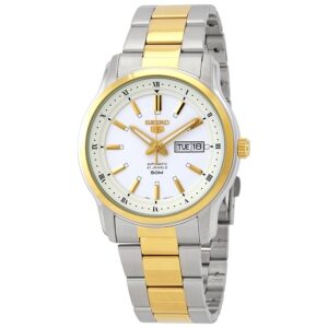seiko series 5 automatic white dial two tone men's watch snkp14k1s