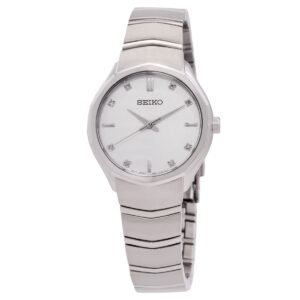 seiko classic quartz crystal white dial ladies watch sur615p1