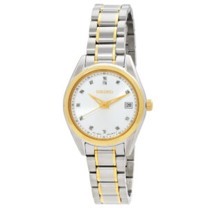 seiko diamonds quartz silver dial two tone ladies watch sur582p1