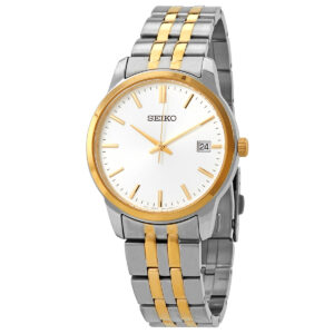 seiko essentials quartz white dial men's watch sur402