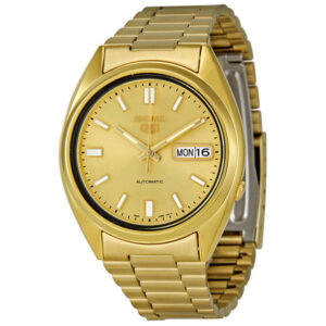 seiko series 5 automatic gold dial yellow gold tone men's watch snxs80