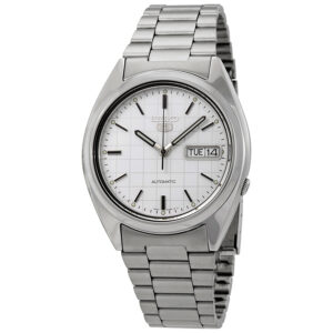seiko series 5 automatic white grid dial men's watch snxf05