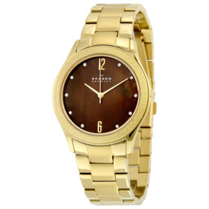 skagen brown dial gold tone ladies watch skw2108