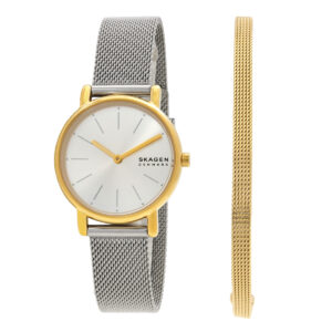 skagen signatur lille quartz white dial ladies watch and bracelet set skw3153set