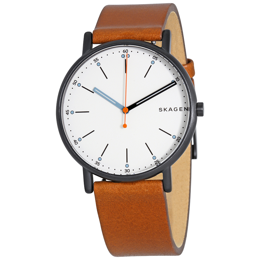 skagen signature diamond white dial brown leather men's watch skw6374 skagen signature diamond white dial brown leather men's watch skw6374