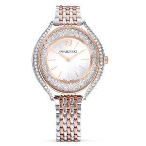 swarovski crystalline aura quartz white dial two tone ladies watch 5644075