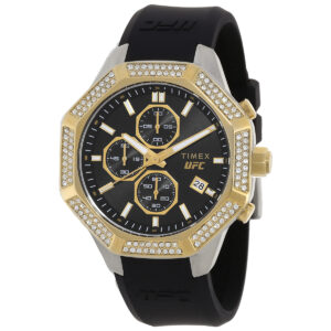 timex ufc king chronograph quartz crystal black dial men's watch tw2v99200jr
