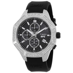timex ufc king chronograph quartz crystal black dial men's watch tw2v99300jr