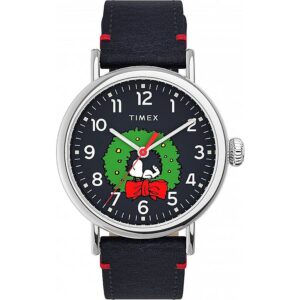 timex x peanuts featuring snoopy christmas quartz blue dial men's watch tw2u86300