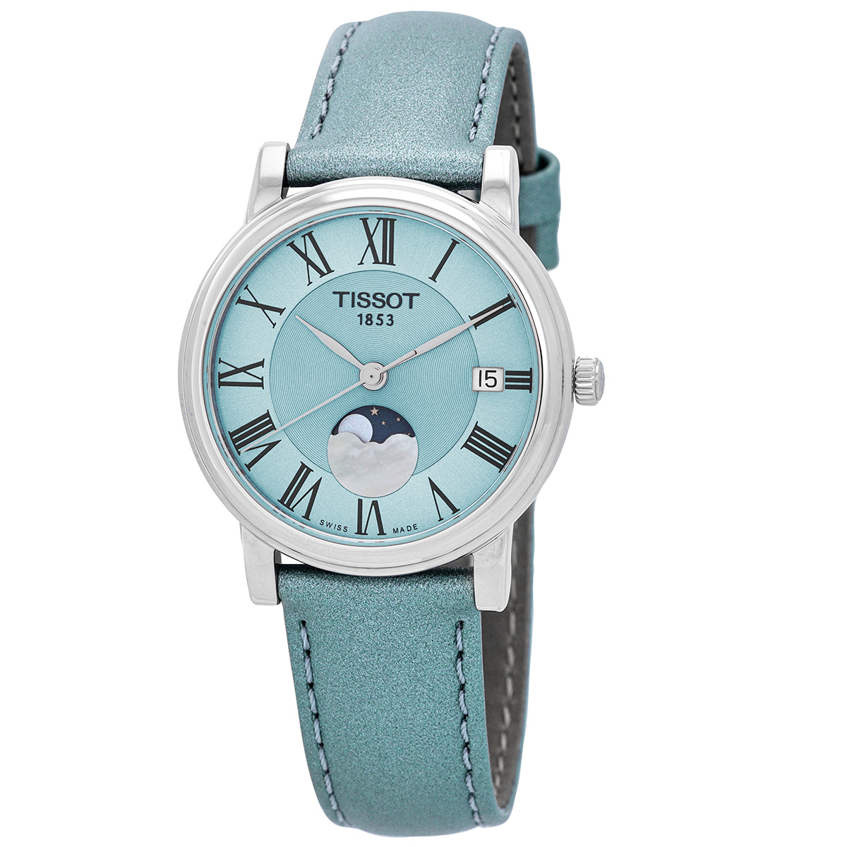 tissot carson moon phase quartz light blue dial ladies watch t122.223.16.353.00 tissot carson moon phase quartz light blue dial ladies watch t122.223.16.353.00