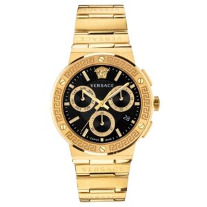 versace greca logo chronograph quartz black dial men's watch vez900421