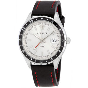 versace hellenyium gmt silver dial men's watch v11070017