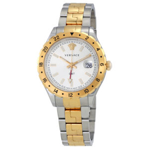 versace hellenyium gmt silver dial men's watch v1103 0015