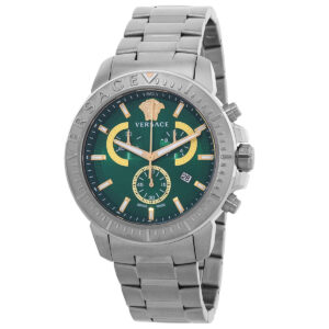 versace new chrono chronograph quartz green dial men's watch ve2e00821