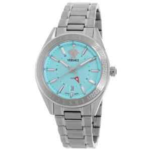 versace v code gmt quartz turquoise dial men's watch veafa0324
