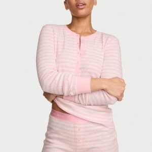 soft thermal henley short pajama set